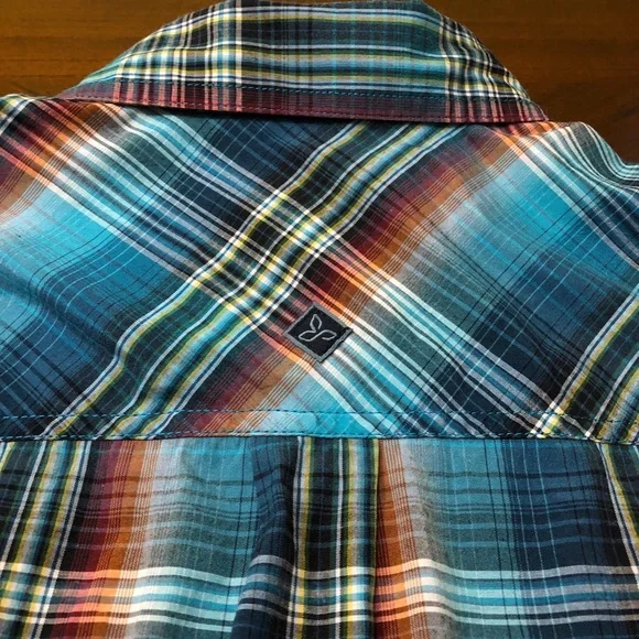 Prana Blue and Brown Plaid Casual Button Down Shirt - Picture 8 of 8